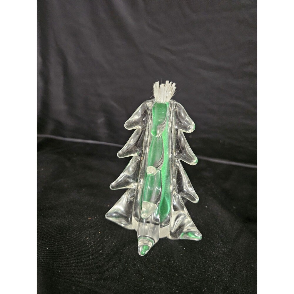 Vintage Clear Hand Blown Glass 4.5" Tall Christmas Tree Oil Lamp Art Glass